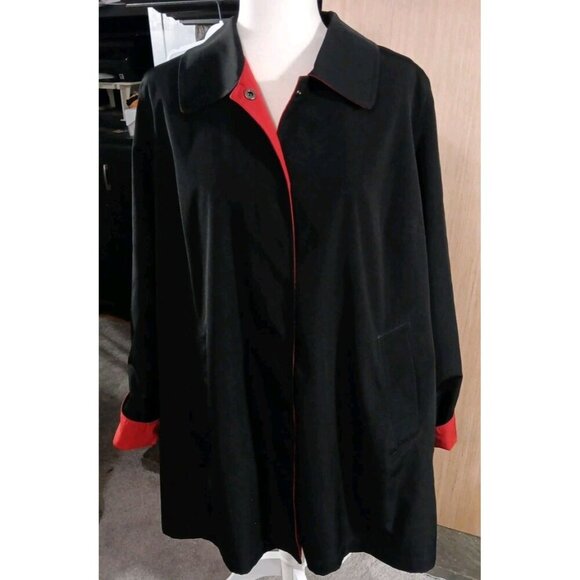 Centigrade Outerwear 1X Ladies Reversible Raincoat Black/Red Snap Front Mid Leng - Picture 2 of 8